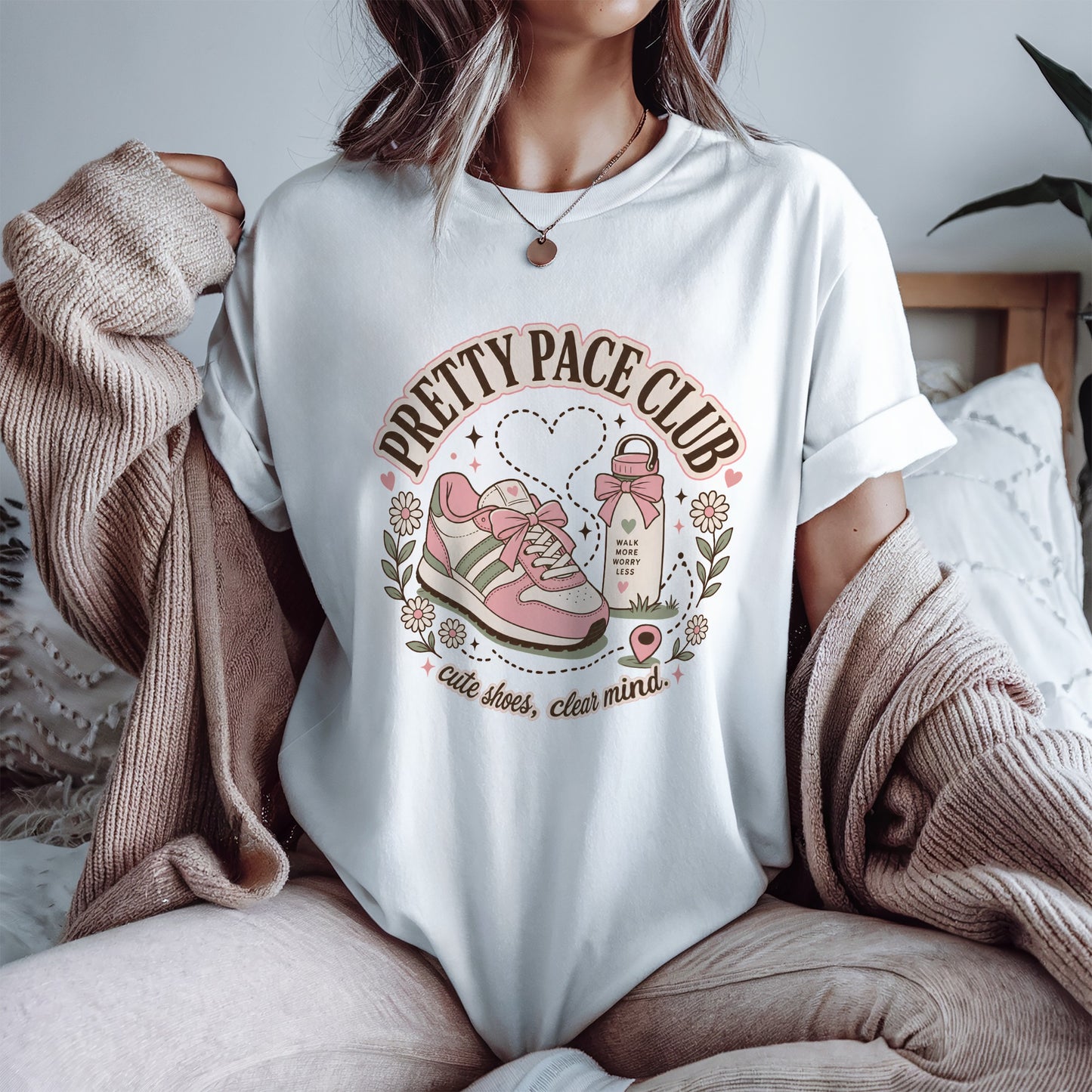 Pretty Pace Club Tee — "Cute Shoes, Clear Mind" Graphic T-Shirt