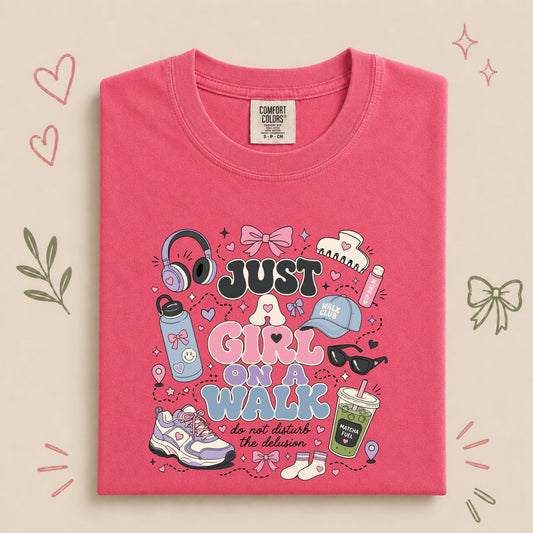 Just a Girl on a Walk Funny Walking Club Tee