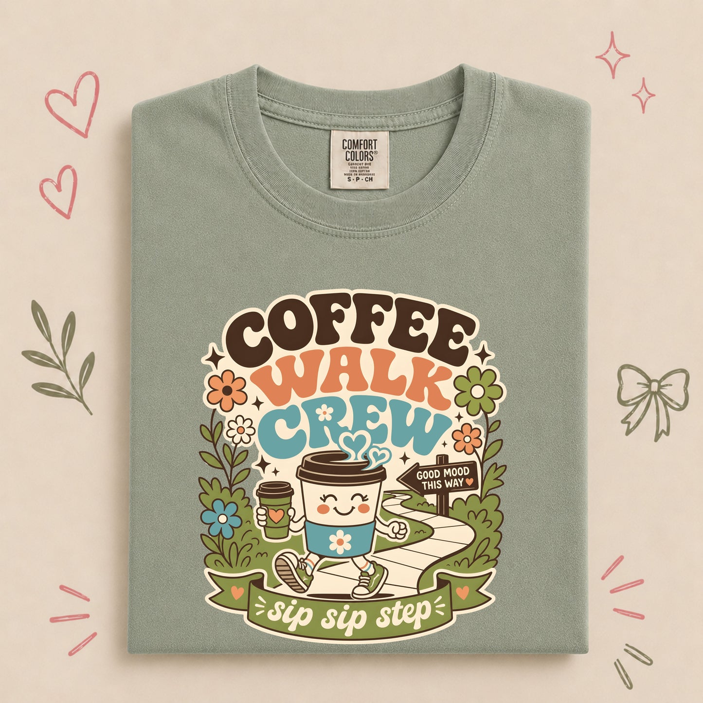 Coffee Walk Crew Retro Walking Club Tee