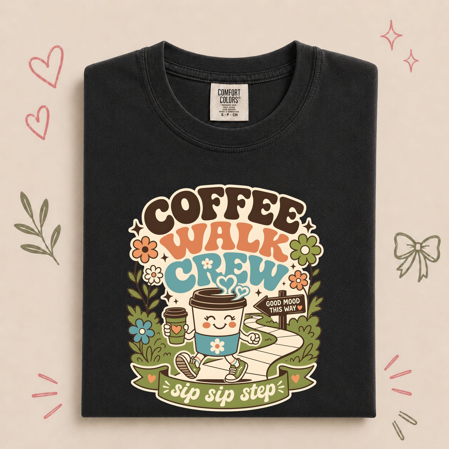 Coffee Walk Crew Retro Walking Club Tee