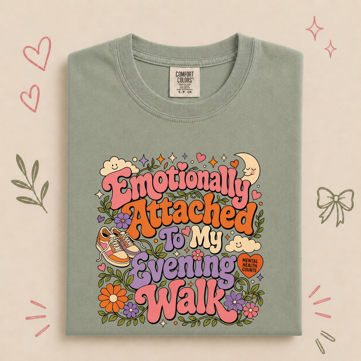 Emotionally Attached to My Evening Walk Retro Floral Design